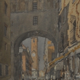 FERRARINI_Mantova. Voltone verso Broletto, 2000, acquerello, 56.5 x 42 cm