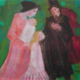 LONGARETTI_Famiglia del musicante su fondo verde_2010_olio su tela_30 x 40 cm