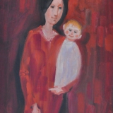 LONGARETTI_Madre in rosso su fondo lacca_2012_olio su tela_40 x 30 cm