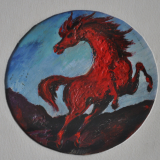 SASSU_Cavallo rosso in fuga_1961_olio su cartone_diam 24 cm