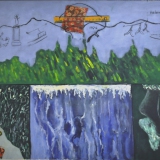 MELONI_Passeggiata domenicale, 1974, olio e collage su tela, 72 x 93 cm