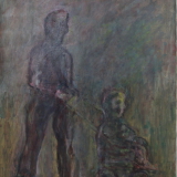 MELONI_Uomo con carrozzina e bambino_1981_olio su tela_100 x 80 cm