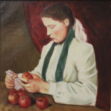 ACHILLE FUNI_Fanciulla con mele_anni 50_olio su tela_60 x 60 cm